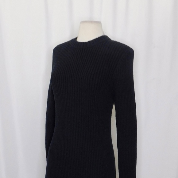 NWT!! J. CREW Ribbed Sweater Dress Solid Black Knit Knitwear Midi Retro Medium - Picture 7 of 15